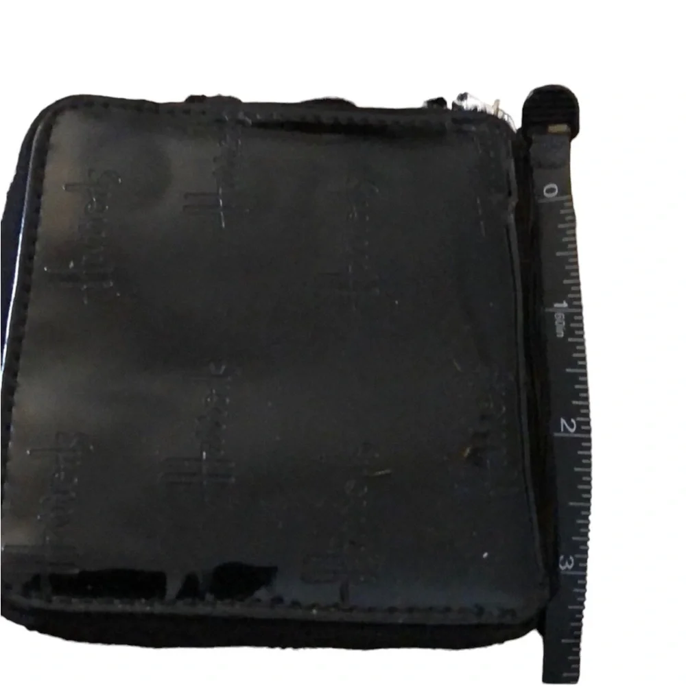Harrods  Black patent leather 4” square zip around wallet / card case unisex